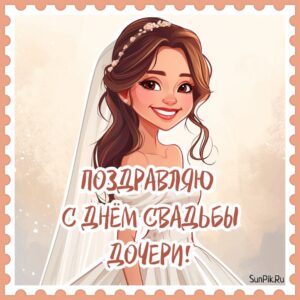 Поздравительная открытка с днем свадьбы дочери.