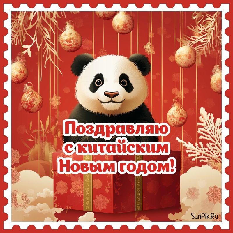 Красивая картинка поздравляю с китайским новым годом с пандой.