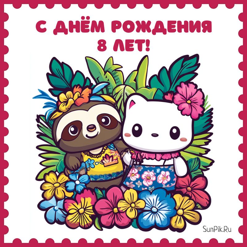 Детская открытка с днем рождения для девочки 8 лет.