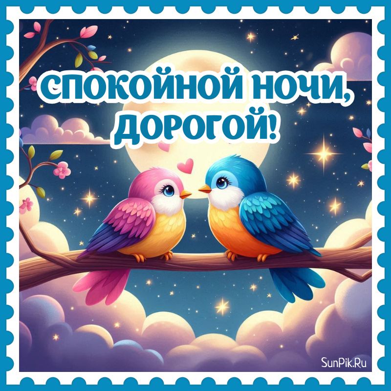 Картинка любимому мужчине спокойной ночи, дорогой с птицами.
