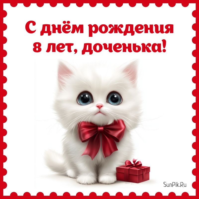 Картинка с днем рождения доченька 8 лет с котёнком.
