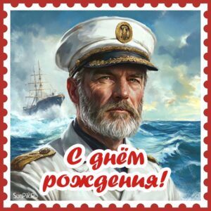 Красивая открытка на день рождения для мужчины моряка.