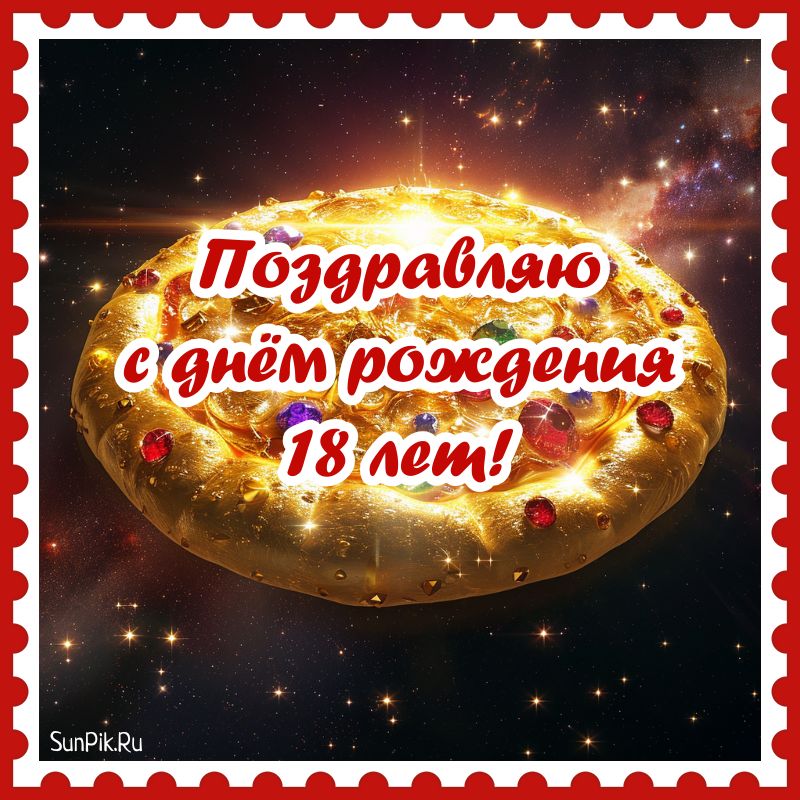 Открытка с днем рождения молодому парню 18 лет с пиццей.