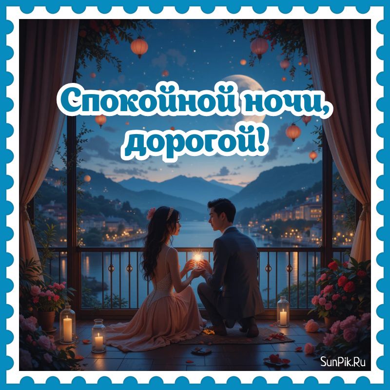 Открытка спокойной ночи для мужчины в стиле романтика.