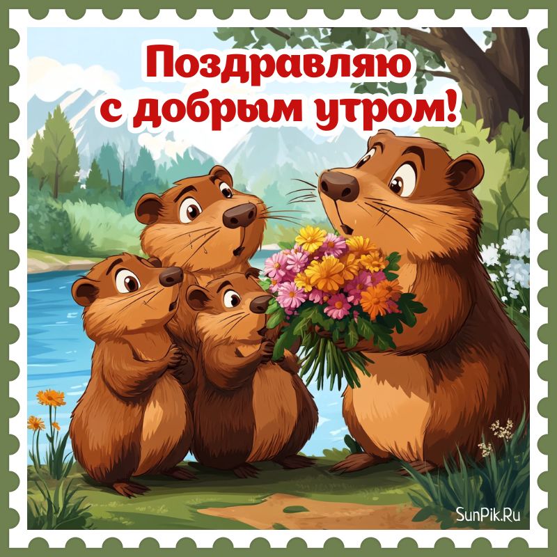 Забавная картинка для поздравления с добрым утром с животными.