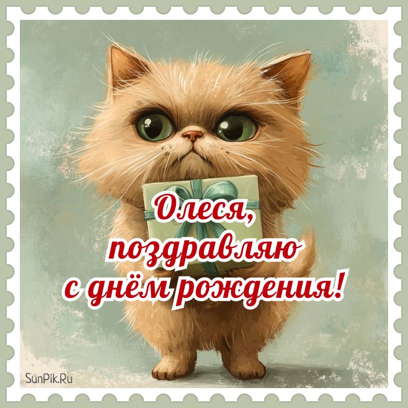 Смешная открытка Олеся, с днем рождения! Смешная открытка Олеся, с днем рождения с кошкой.