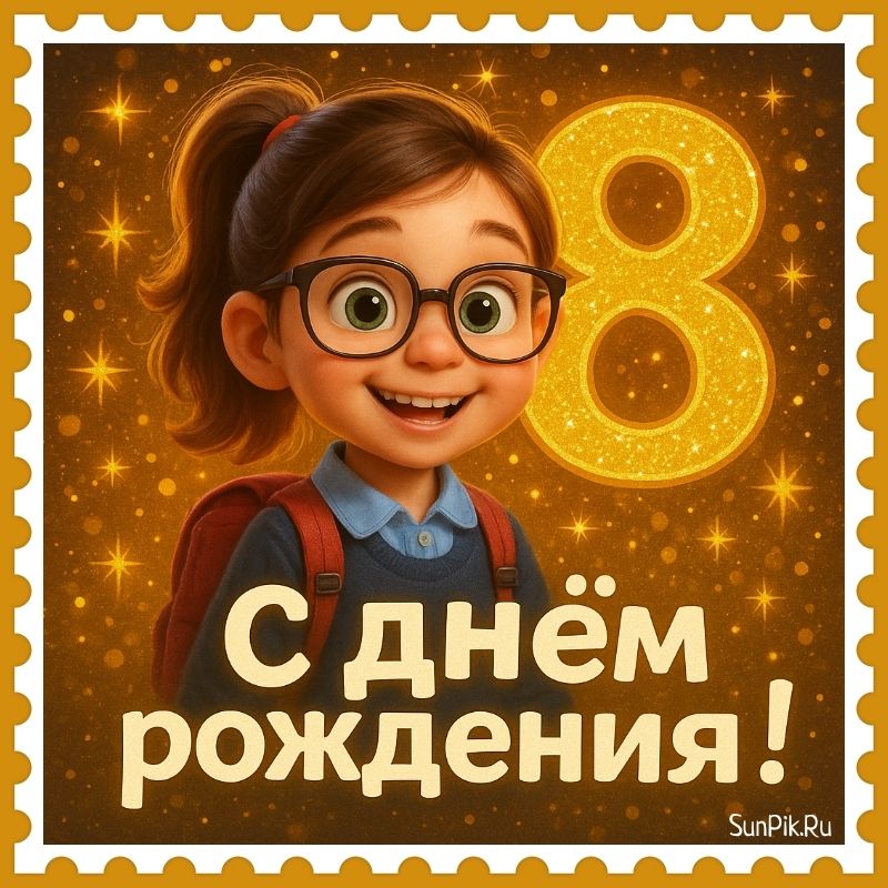 Необычная открытка с днем рождения ребенку 8 лет с девочкой.