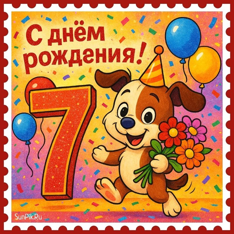 Яркая картинка на возраст 7 лет с собачкой.