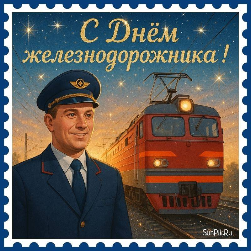 Авторская открытка для машинистов на день железнодорожников от студии СанПик.