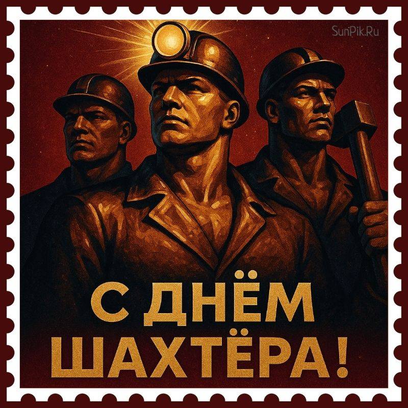 Торжественная открытка брутальные шахтёры поздравляют с праздником.