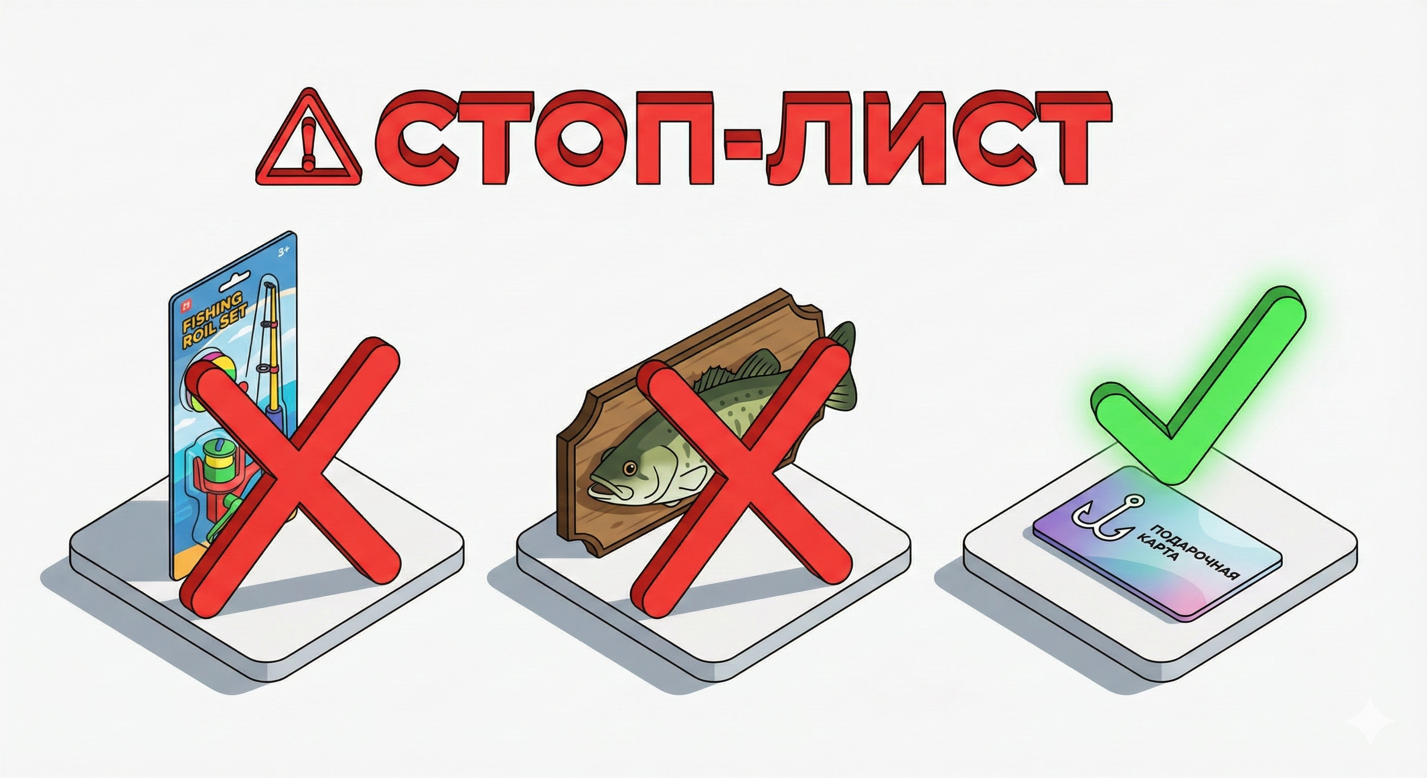 Инфографика запрещенные подарки рыбаку: дешевые снасти и сувениры