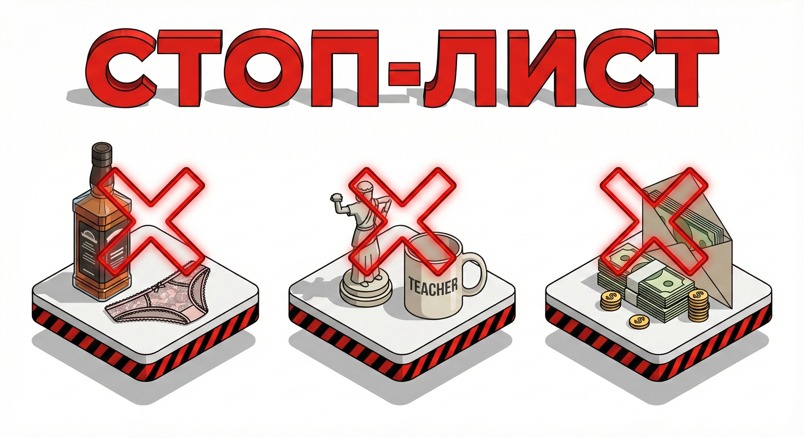 Стоп-лист подарков для воспитателя Инфографика анти-рейтинг подарков воспитателю: алкоголь, деньги и личные вещи