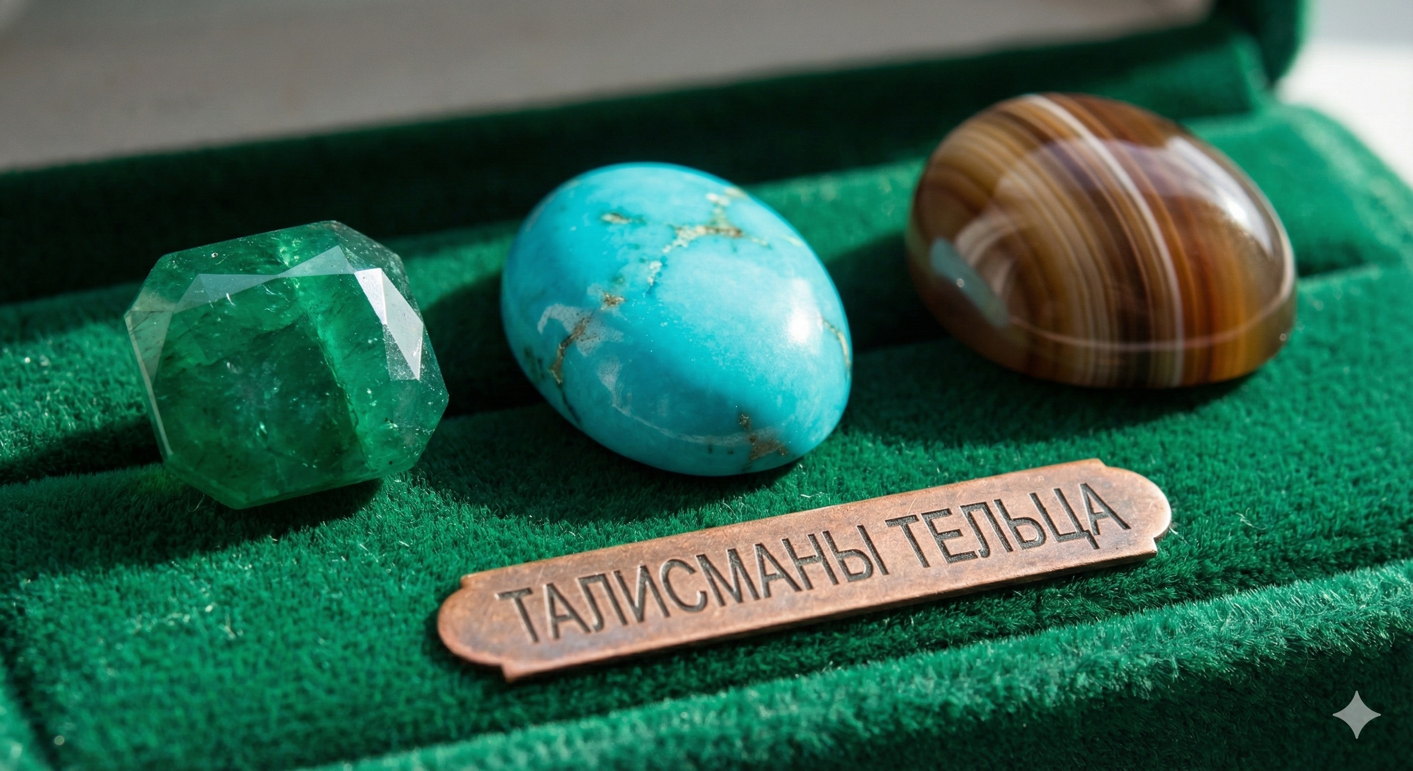 Главные камни-талисманы для знака Телец Драгоценные камни для Тельца: изумруд, бирюза и агат на зеленом бархате
