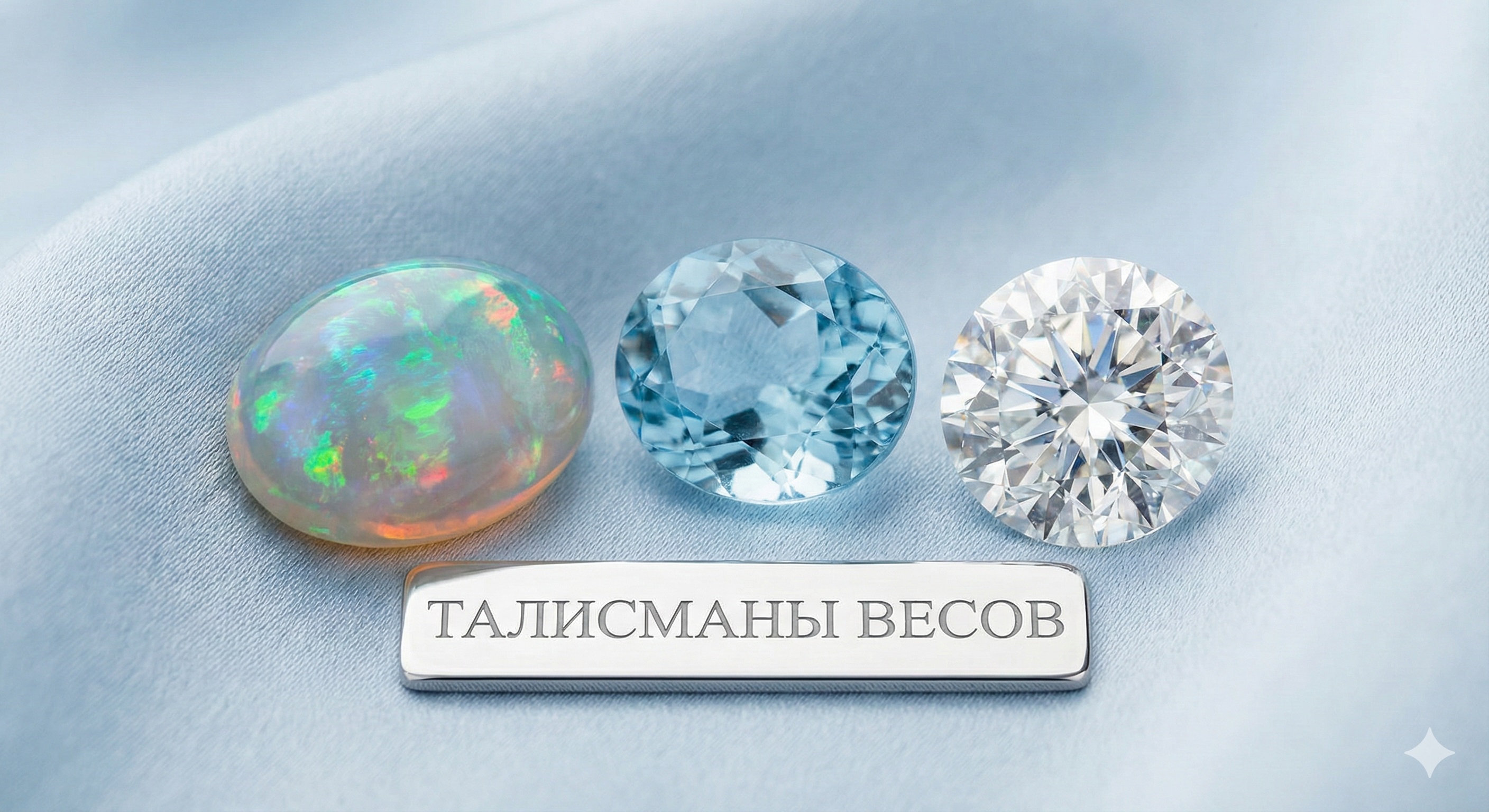 Главные драгоценные камни-обереги для знака Весы Камни талисманы для Весов: опал, аквамарин и алмаз на шелке