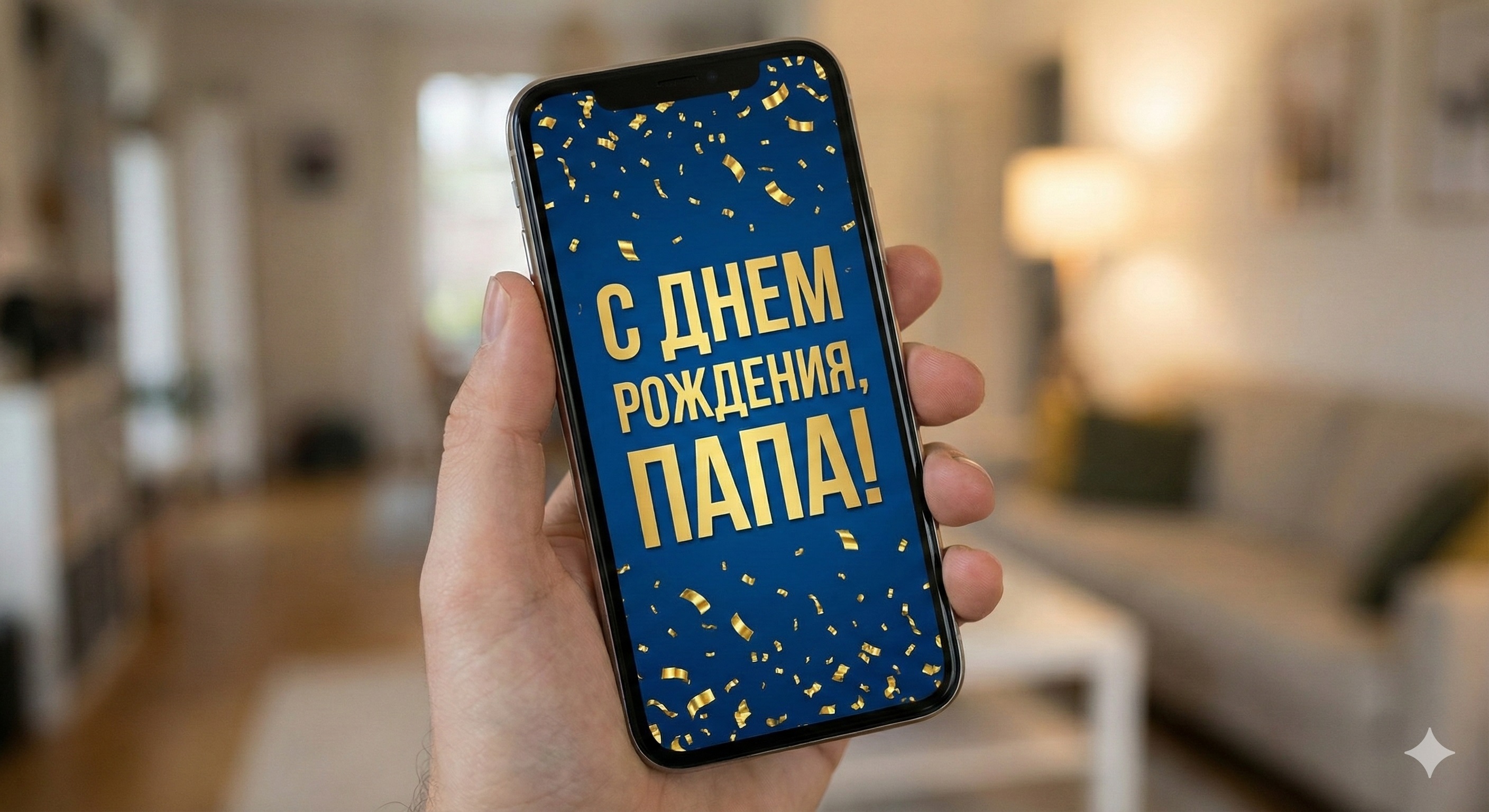 Поздравительная открытка папе на экране смартфона в WhatsApp