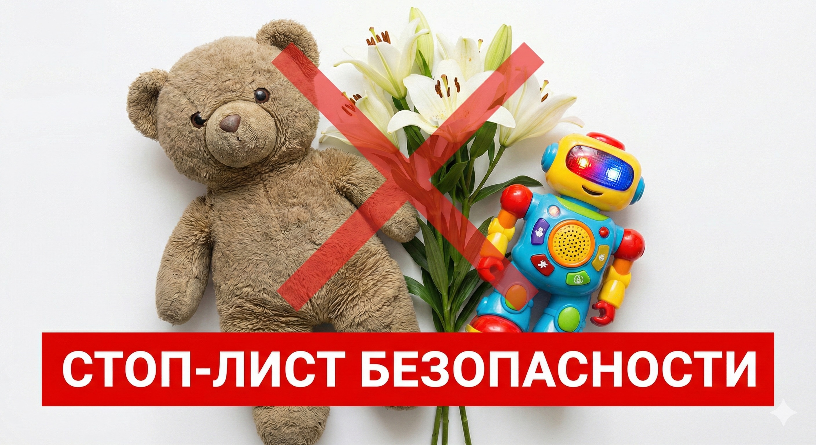 Изображение стоп-листа подарков для малыша с предупреждающей надписью