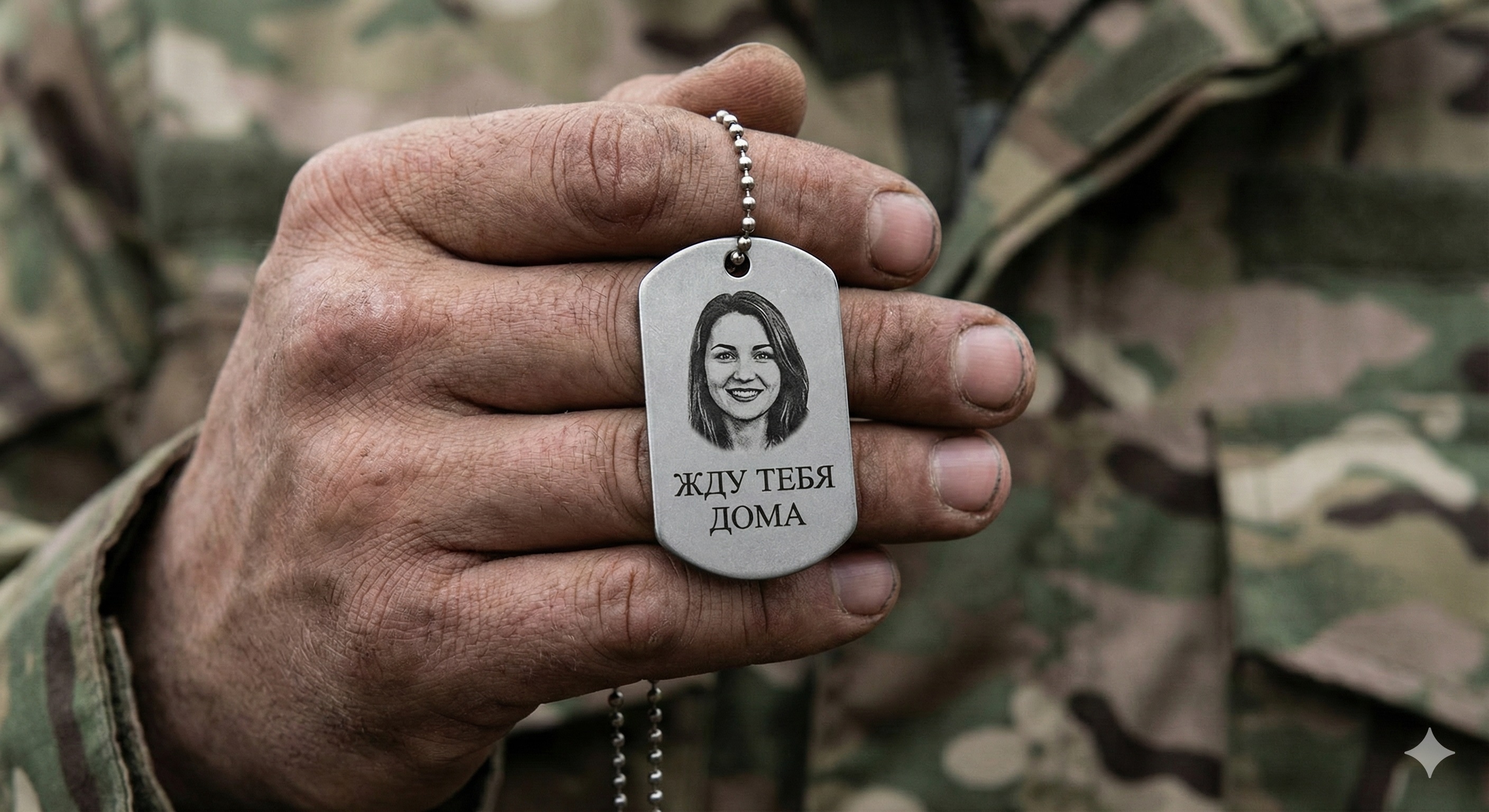 Памятный подарок военному: жетон с гравировкой Армейский жетон с гравировкой фото и надписью Жду тебя дома от жены