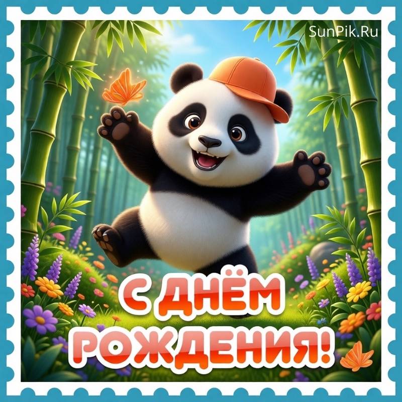 Прикольная открытка с днем рождения мальчику с пандой
