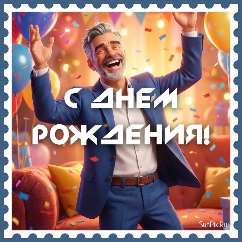 Креативная картинка с днем рождения радующийся мужчина