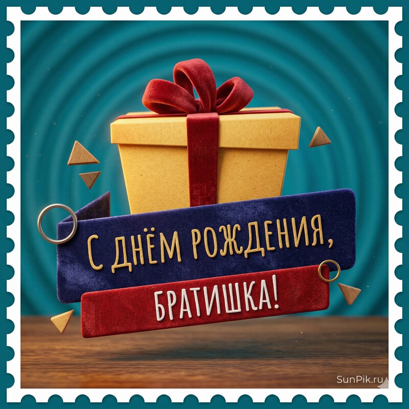 Картинка с подарком и текстом с днем рождения, братишка!