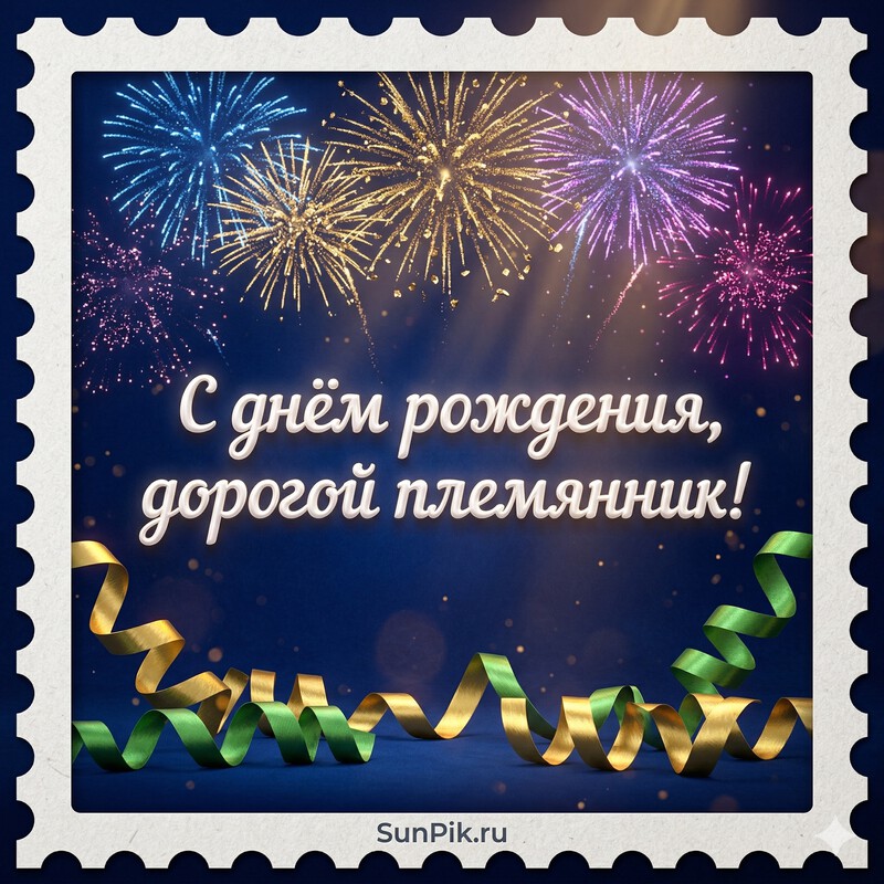 Картинка с днем рождения, дорогой племянник с салютом