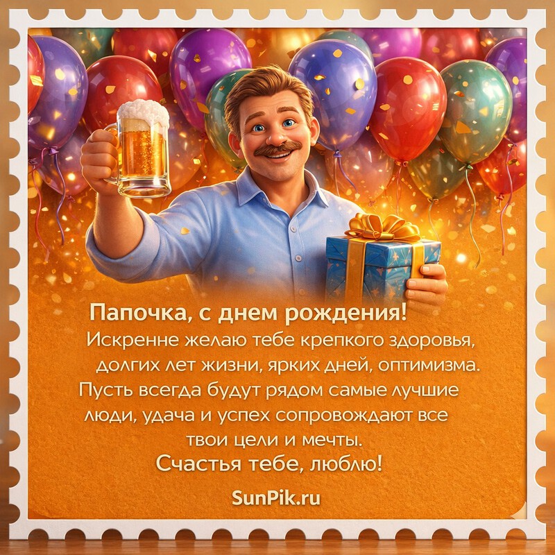 Картинка с поздравлениями папе с днем рождения и воздушными шарами
