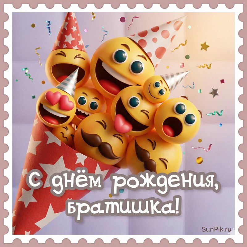 Открытка с днем рождения, братишка со смайликами