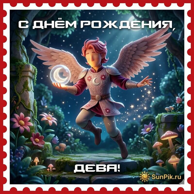 Открытка с днём рождения, дева! Открытка с днем рождения дева мужчина с ангельскими крыльями