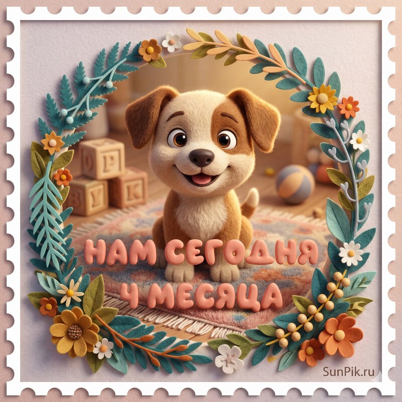 Открытка нам сегодня 4 месяца Картинка со щенком нам сегодня 4 месяца