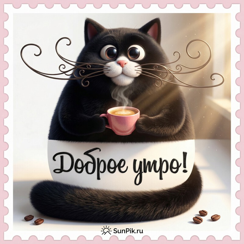 Картинка доброе утро с чёрным котом