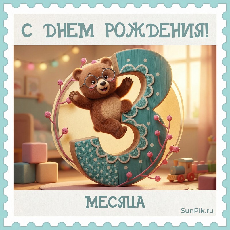Открытка 3 месяца мальчику Открытка с медведем на 3 месяца мальчику