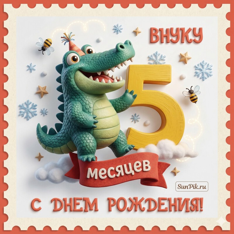 Открытка с крокодилом на 5 месяцев внуку