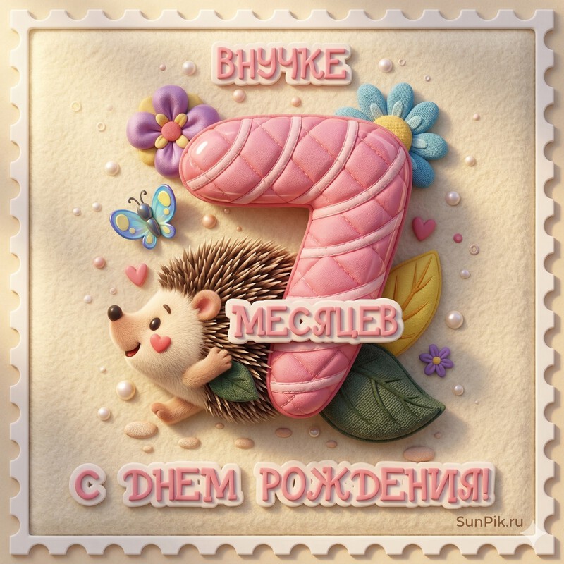 Открытка с ёжиком внучке на 7 месяцев