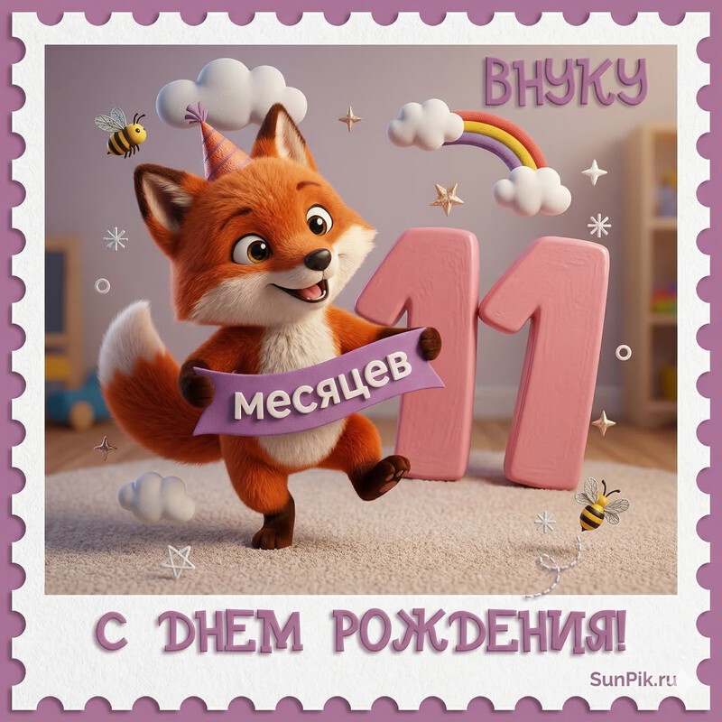 Открытка внуку 11 месяцев с лисой