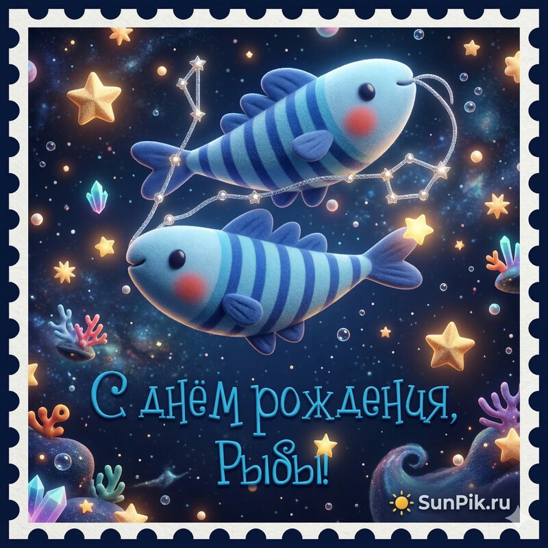 Детская открытка с днём рождения, рыбы! Открытка с днем рождения рыбе ребенку со знаком зодиака