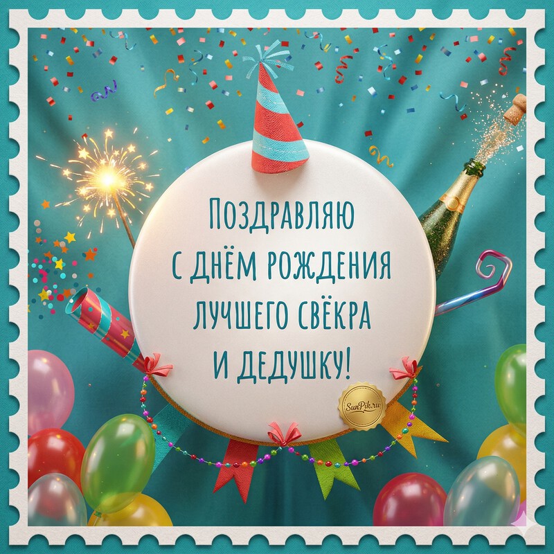 Открытка с днем рождения для лучшего свекра и дедушки с воздушными шарами