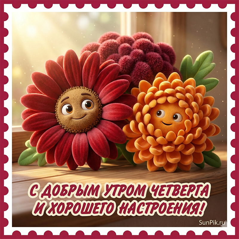 Открытка с добрым утром четверга и хорошего настроения! Картинка с добрым утром четверга и хорошего настроения с цветами.
