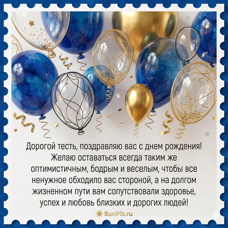 Картинка с поздравлением для тестя с днем рождения и воздушными шарами