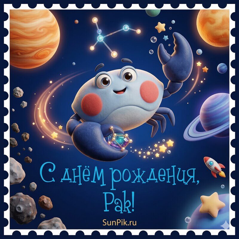 Детская открытка с днем рождения ребенку раку