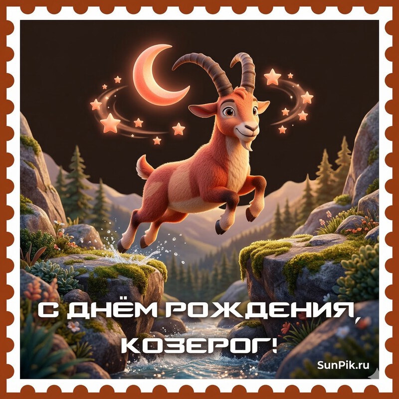 Картинка для мужчины с надписью козерог, с днем рождения!