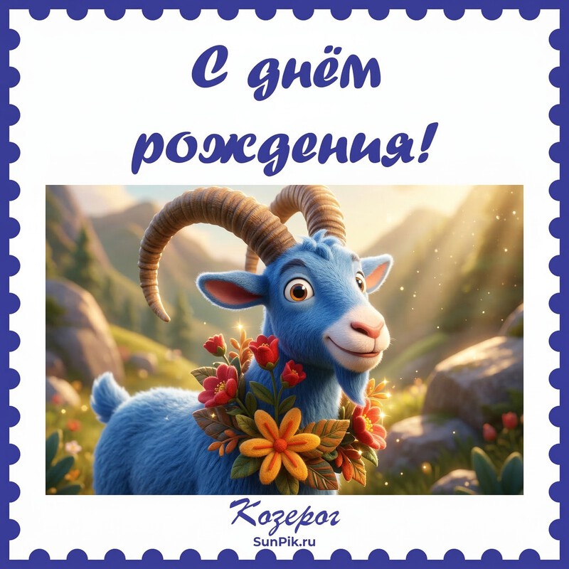 Открытка с днем рождения, козерог! Картинка козерога с надписью с днем рождения!