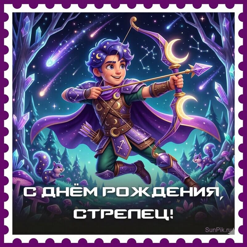 Открытка с днём рождения, стрелец! Яркая открытка с днем рождения мужчине стрельцу со стреляющим из парнем