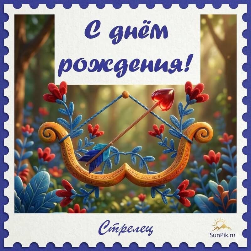 С днем рождения, стрелец! Открытка с днем рождения стрелец со стрелой и луком