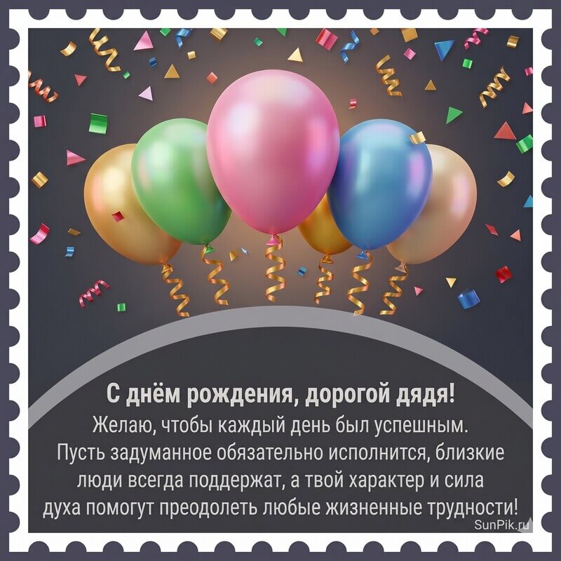 Открытка с поздравлением с днем рождения дяде с воздушными шарами