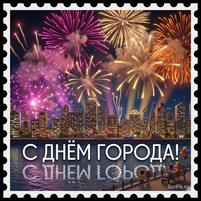 Картинка с днем города с фейерверком на набережной