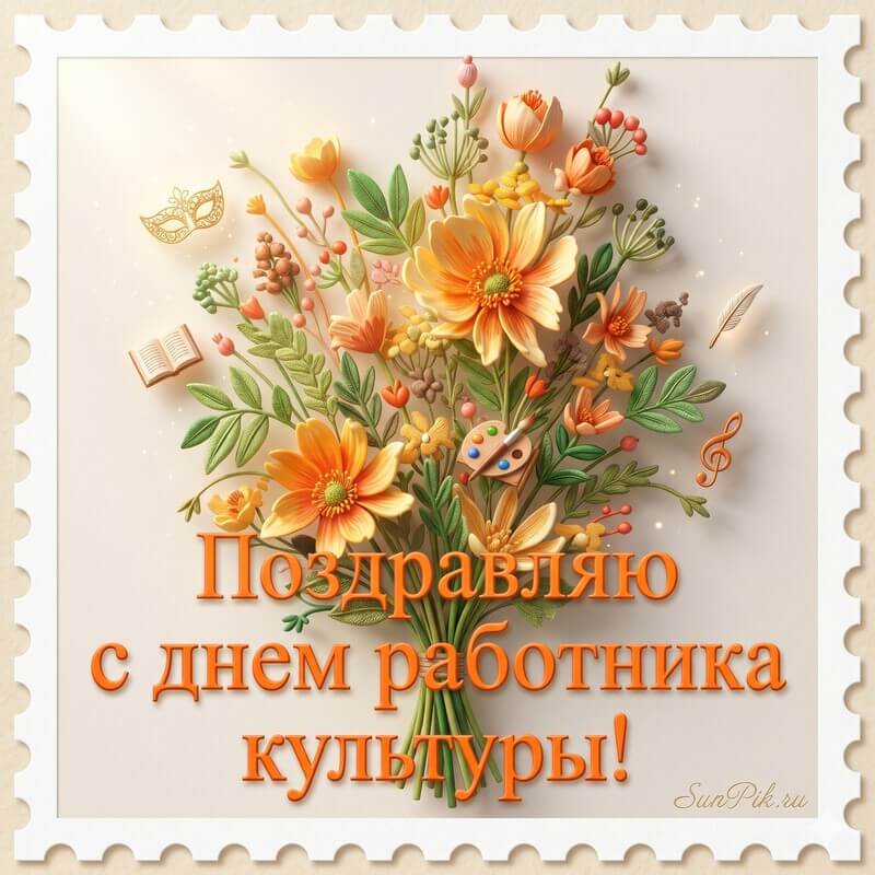 Открытка с надписью поздравляю с днем работника культуры с полевыми цветами