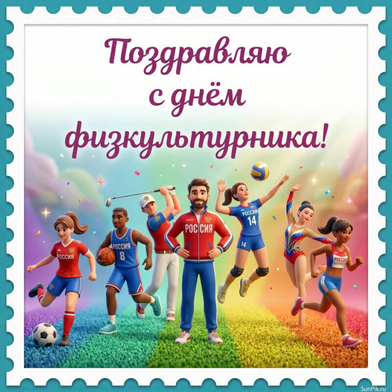 Открытка поздравляю с днем физкультурника и российскими спортсменами