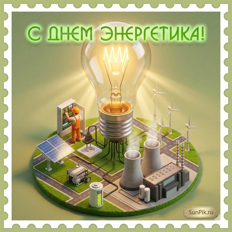 Открытка с днем энергетика коллегам с генераторами электроэнергии