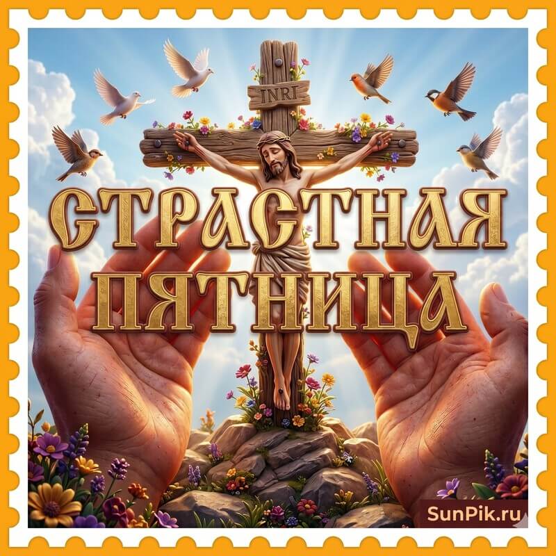 Открытка Страстная Пятница с распятием Иисуса Христа
