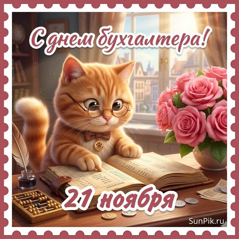 Картинка с днем бухгалтера 21 ноября с кошкой